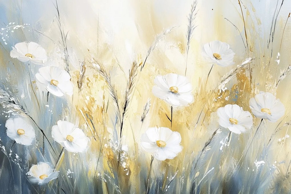 Fotótapéta Flizelina Nyár Rét Mező Gabona Kalászok Fehér Virágok 368x254 ragasztó