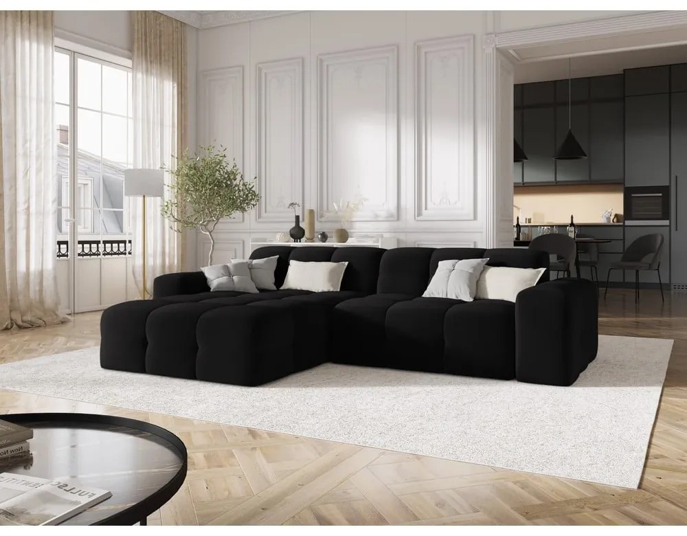 Fekete bársony sarokkanapé (bal oldali) Kendal – Micadoni Home
