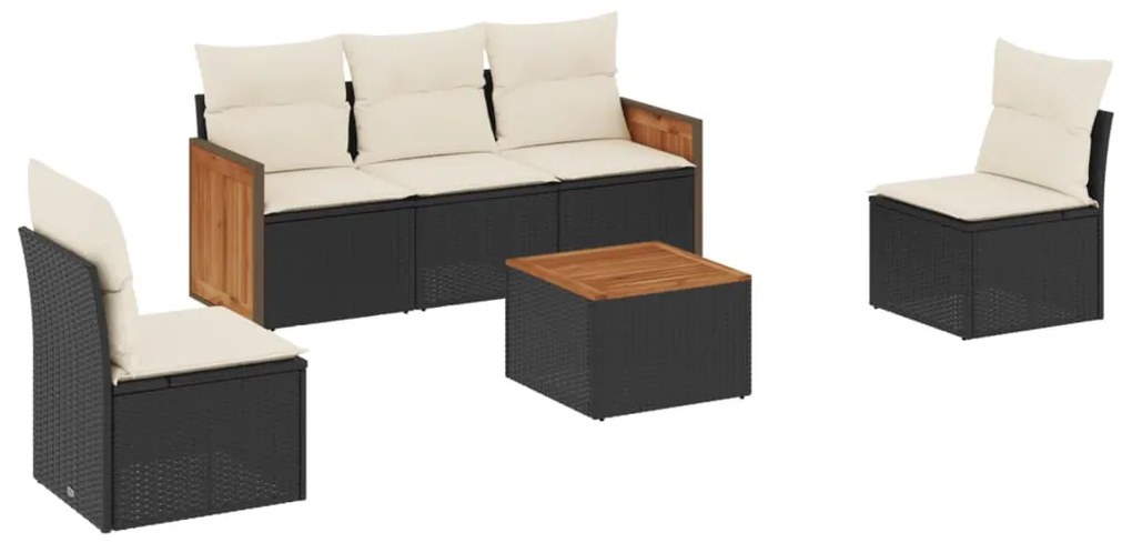 6 részes fekete polyrattan kerti ülőgarnitúra párnákkal