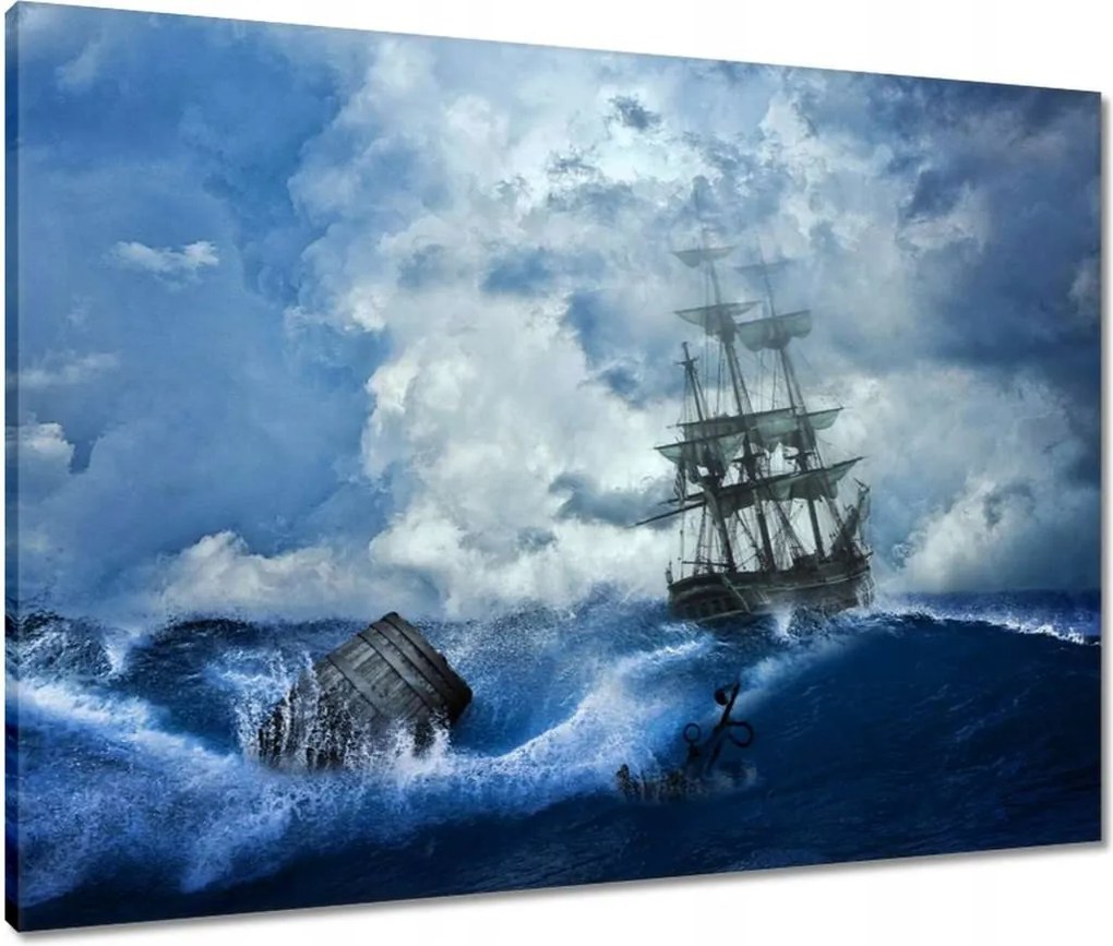 Vászonkép 80x60 Vihar Tenger Hajó Tájkép