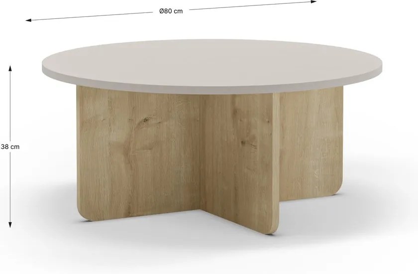 Krémszínű-natúr színű kerek dohányzóasztal tölgyfa dekorral ø 80 cm Hillary – Marckeric