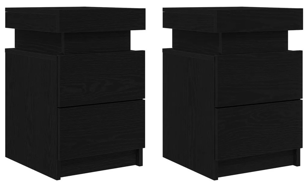 Éjjeli Asztal LED Fénnyel 2 db Fekete Fenyő 35x39x55 cm