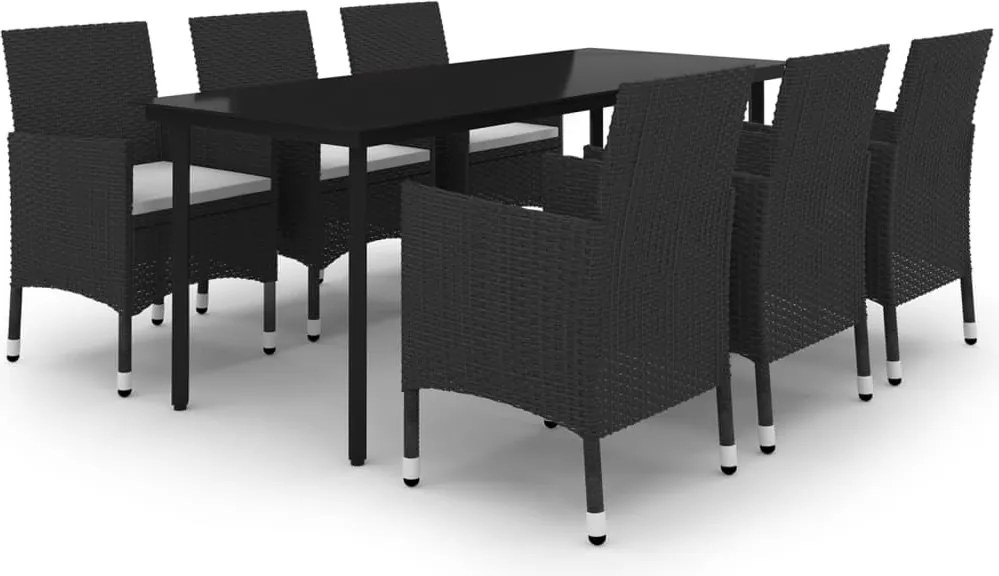 vidaXL 7 részes polyrattan és üveg kerti étkezőgarnitúra párnákkal