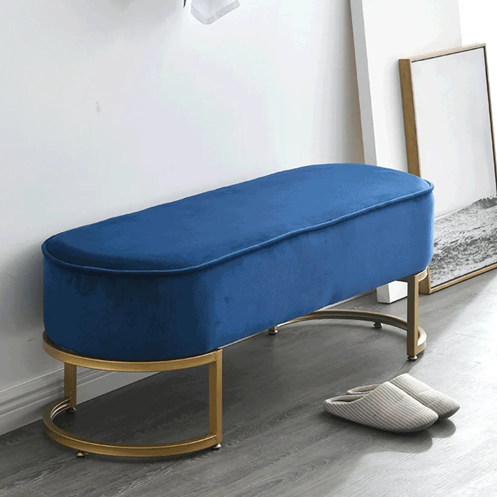 Dizájnos pad, kék Velvet szövet/gold króm-arany, MIRILA NEW-S