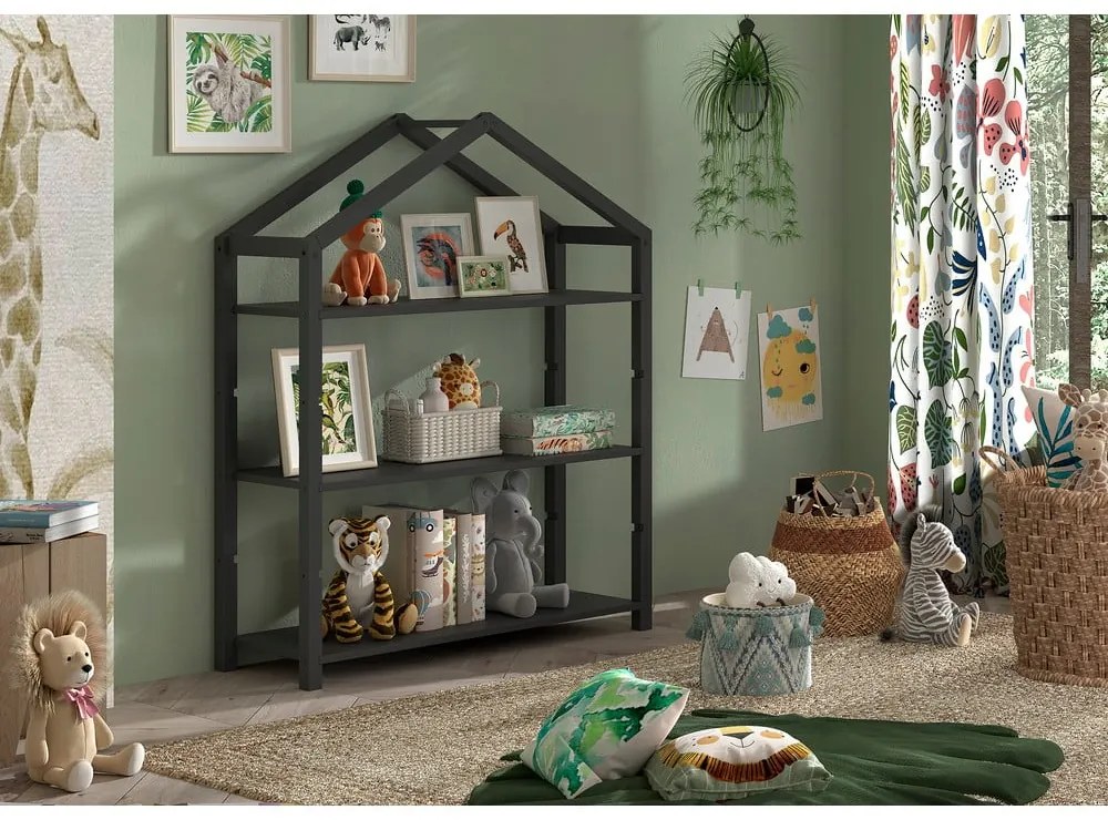 Antracitszürke borovi fenyő gyerek könyvespolc 111x141x40 cm Dallas – Vipack