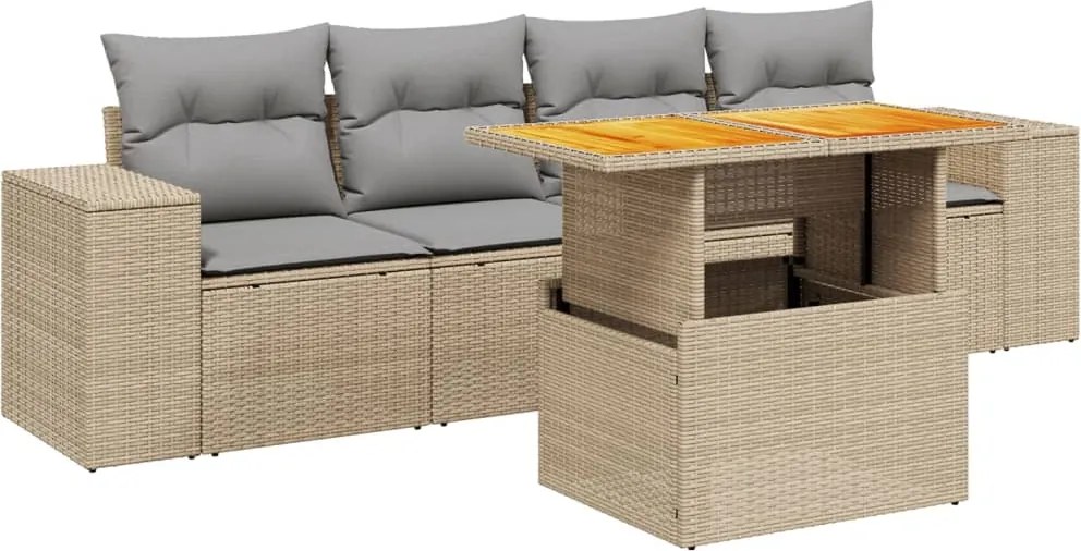 vidaXL 5 részes bézs polyrattan kerti ülőgarnitúra párnákkal