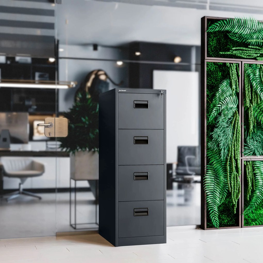 Fém irattartó szekrény, 4 fiókos SARA V4, 460 x 1320 x 620 mm, antracit