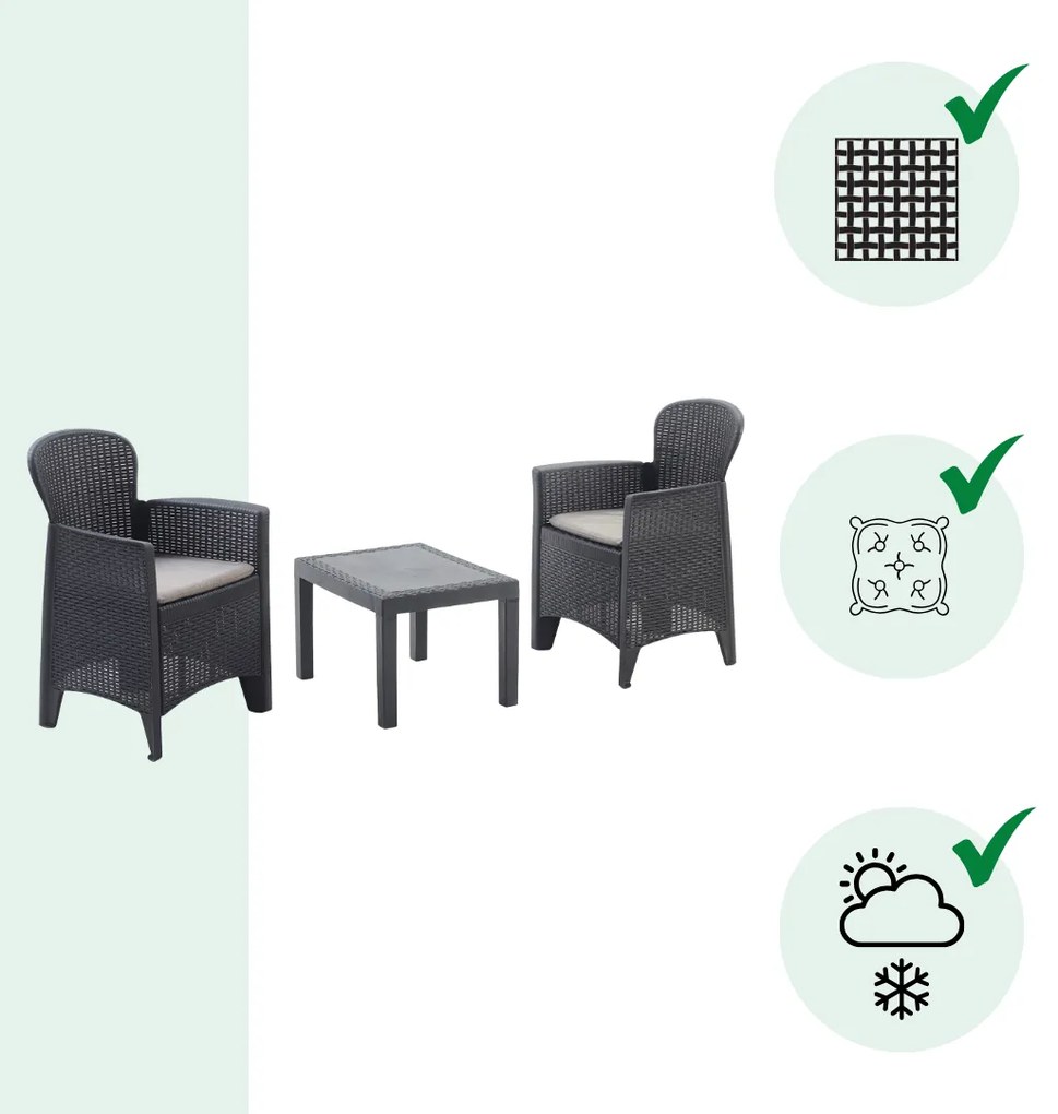 Kerti garnitúra AKITA, 3 részes, antracit színben I.P.A.E-Progarden