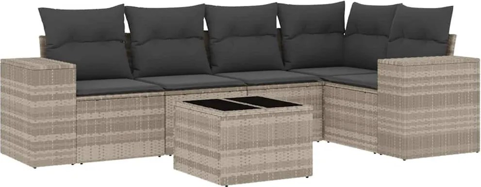 vidaXL 6 részes világosszürke polyrattan kerti ülőgarnitúra párnákkal