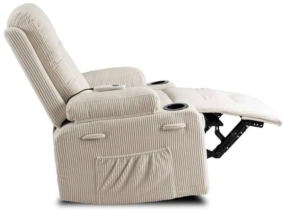 Elektromosan Vezérelhető Masszázsfunkciós Relaxfotel Bézs Kordbársony Kárpittal. BOX 2