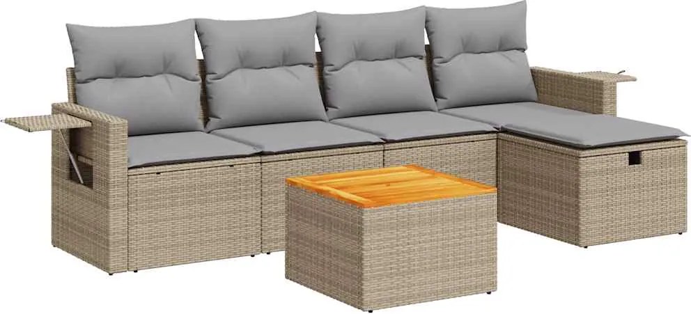 vidaXL 6 részes bézs polyrattan kerti ülőgarnitúra párnával