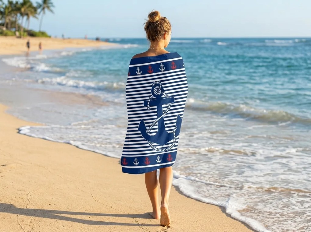 Gyorsan száradó strand fürdőlepedő MARITIMO kék-fehér 70 x 140 cm, 100% mikroszál