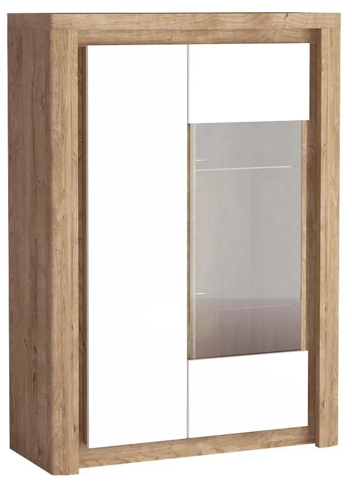 Vitrin Livia 05 (LED világítással) (ribbeck tölgy + fényes fehér). Akció -17%. 1057861
