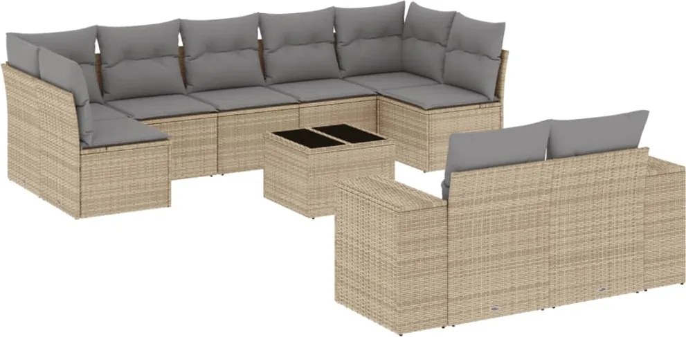 vidaXL 10 részes bézs polyrattan kerti ülőgarnitúra párnával