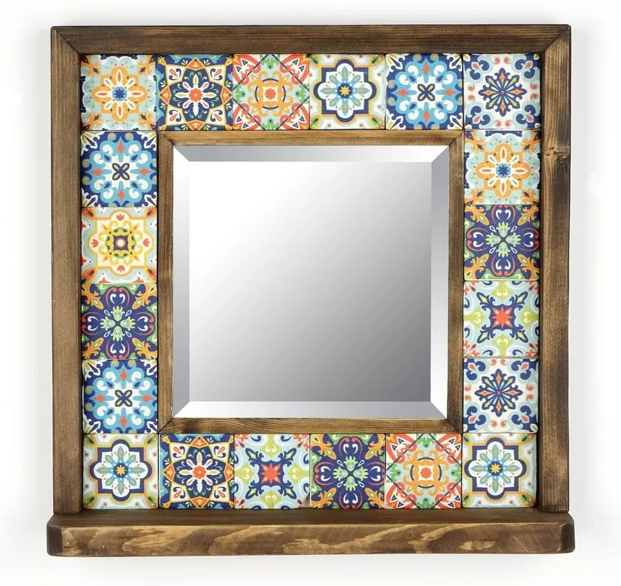 Fali tükör polccal kő kerettel 32.5x33 cm – Wallity