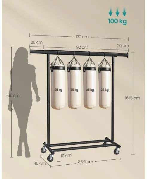 Mobil állványos ruhafogas LINEA, fekete
