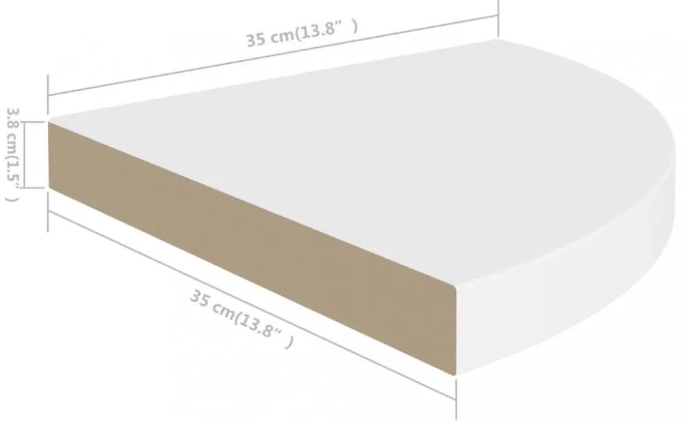 4 db fehér MDF lebegő sarokpolc 35 x 35 x 3,8 cm