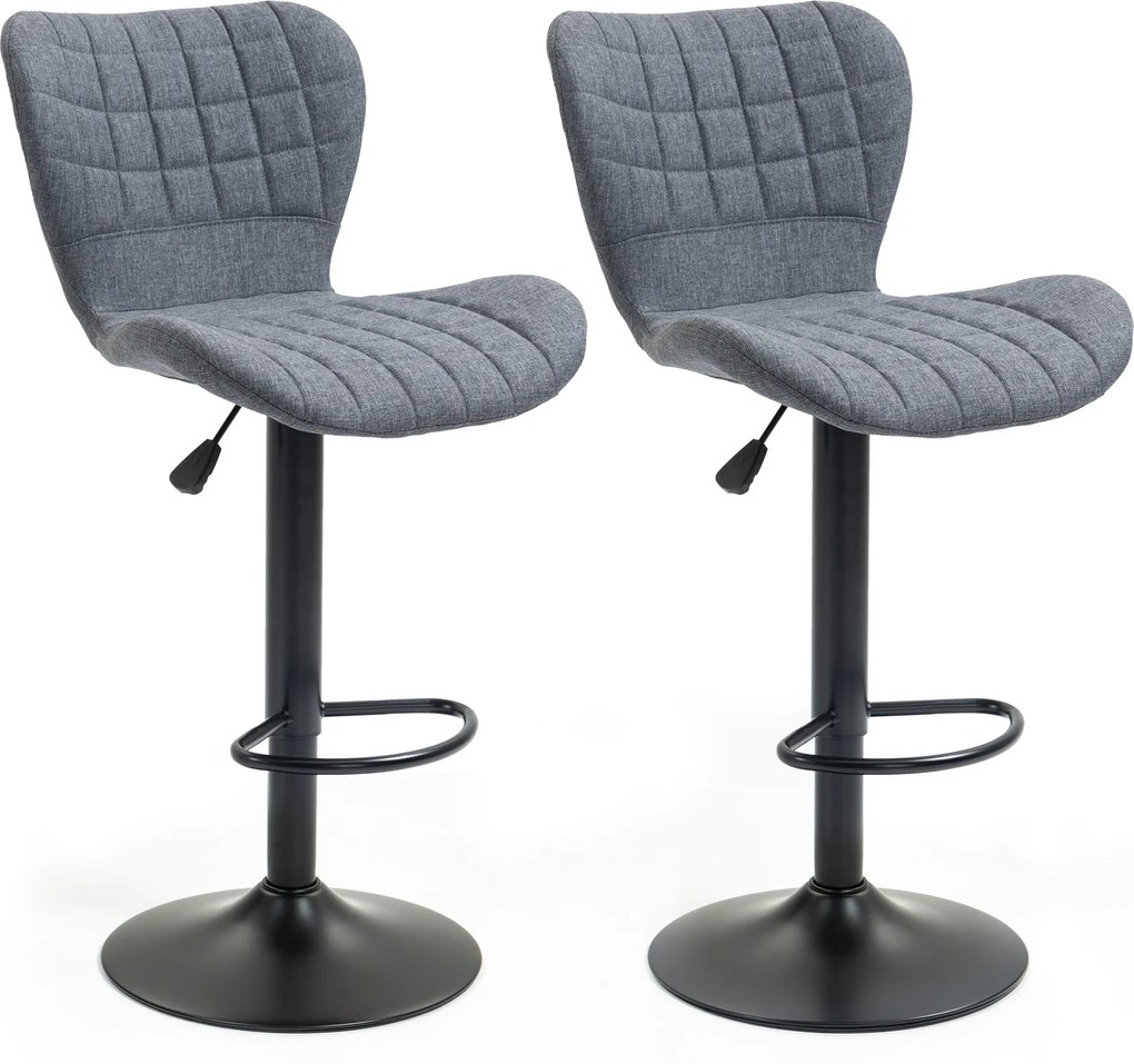 HOMCOM 2 db Bárszék Szett Ívelt Gombos Támlával Állítható Ülésmagasság 61-81 cm 360°-ban Forgatható Velúr Lábtartó Szürke | Aosom