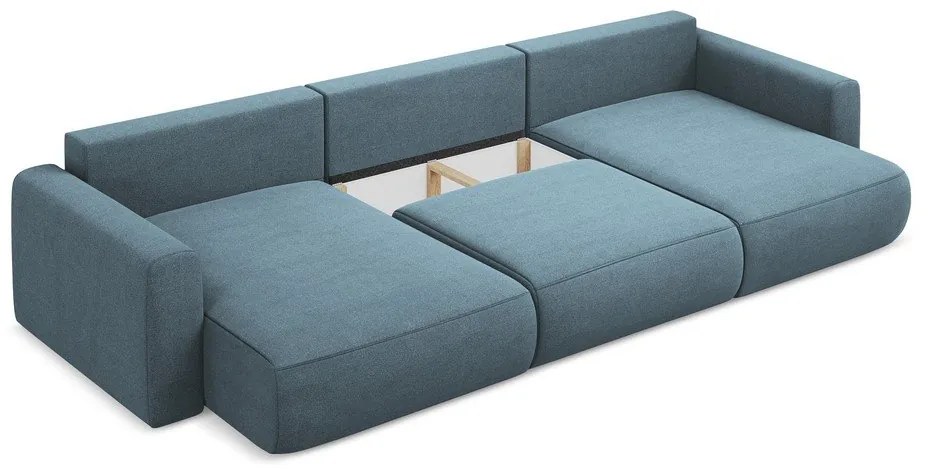 Világoskék kinyitható-tárolóhelyes (U alakú) sarokkanapé Kapua – Makamii
