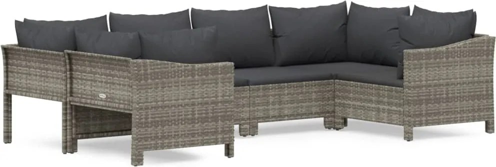 vidaXL 6 részes szürke polyrattan kerti ülőgarnitúra párnákkal