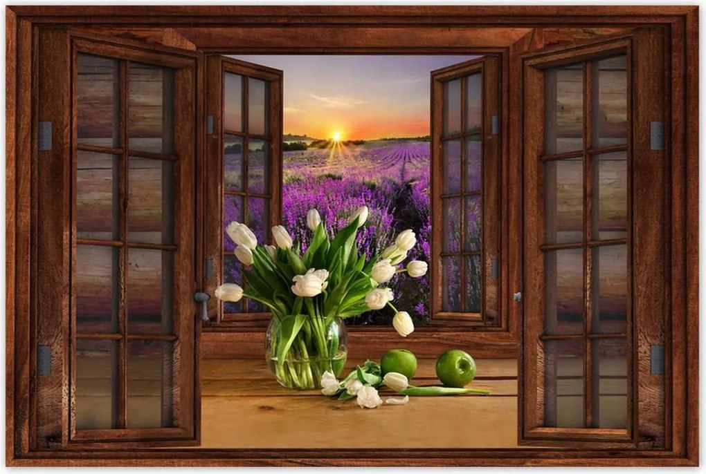 Poszterek 90x60 Rönkfal Virágok