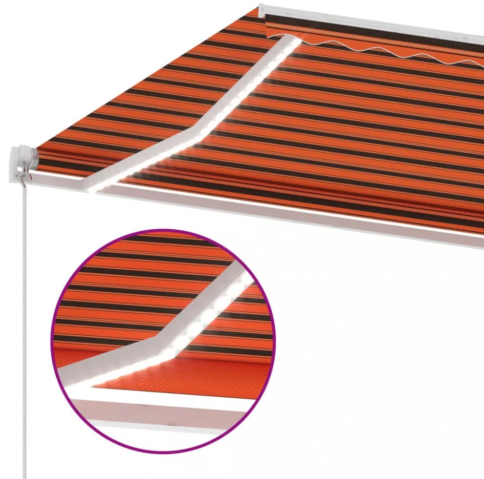 narancs és barna kézzel kihúzható LED-es napellenző 600x300 cm