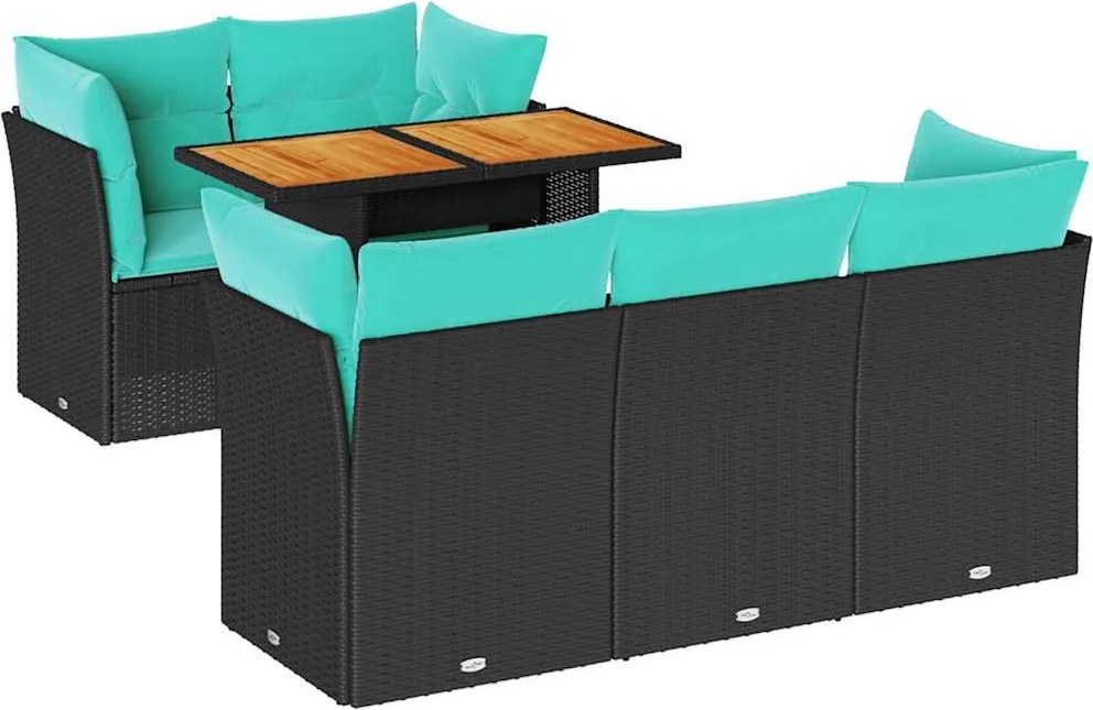 vidaXL 6 részes fekete polyrattan kerti ülőgarnitúra párnákkal