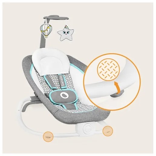 Lionelo - Baba vibrációs ringató dallammal PASCAL 2xAA szürke/türkiz