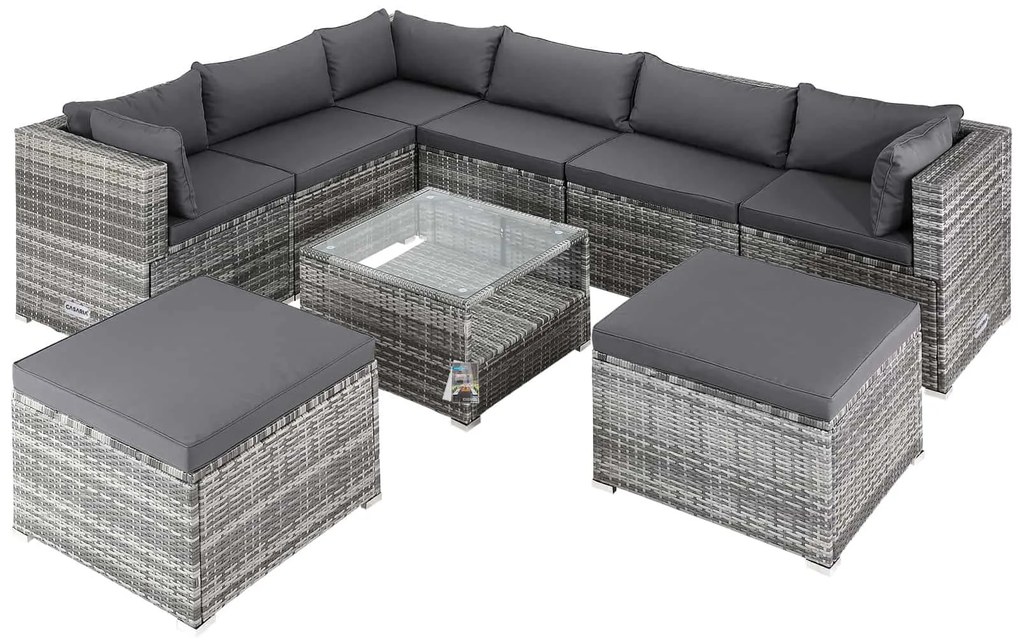 Deuba Kerti polyrattan bútor szett XXL - szürke/antracit párnák
