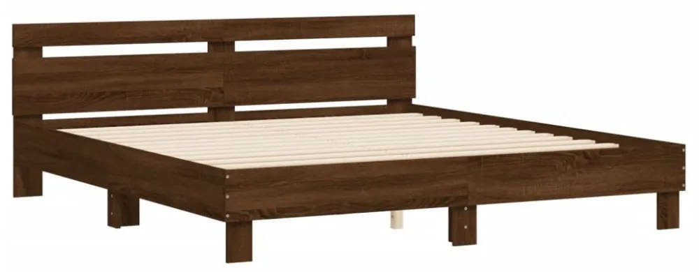 barna tölgy színű szerelt fa ágykeret fejtámlával 200 x 200 cm