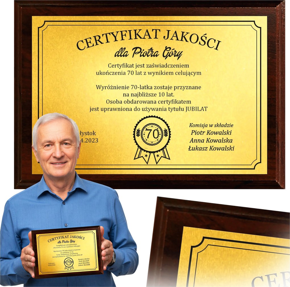 Születésnapi Ajándék 70 Szobor Oklevél Nyomtatott Keret Személyre Szabás