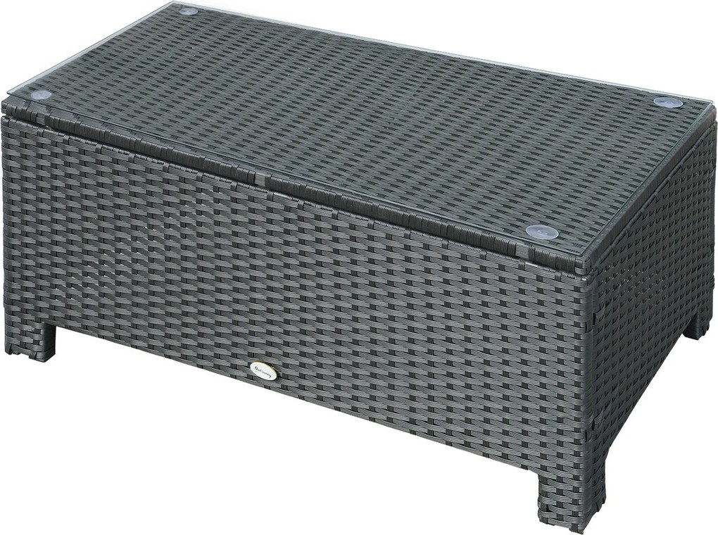 Outsunny Kerti Oldalasztal Kávézóasztal Teraszasztal Erkélyasztal Poly Rattan Fekete 85 x 50 x 39 cm | Aosom