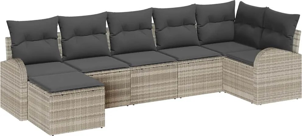 vidaXL Kerti Kanapé Szett párnával 7 pcs Világosszürke Poly Rattan
