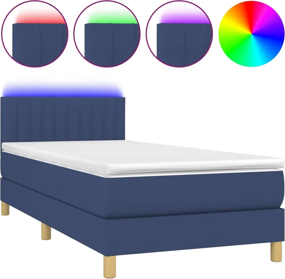 vidaXL kék szövet rugós és LED-es ágy matraccal 100x200 cm