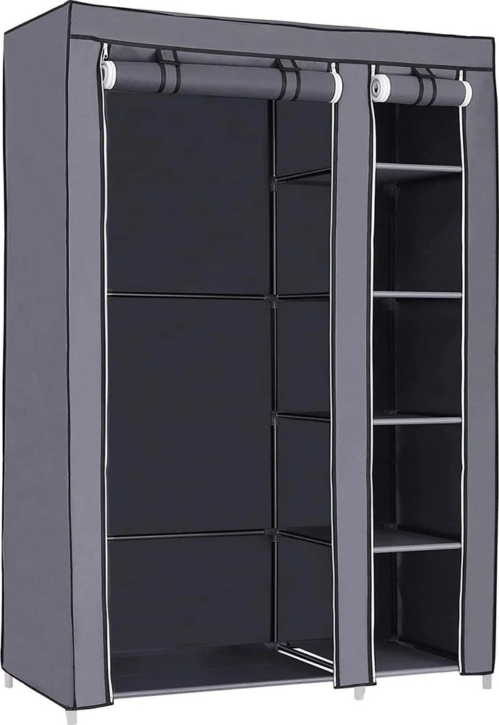Szövet ruhásszekrény, mobil szekrény ruhasínnel, 110x45x175 cm, szürke