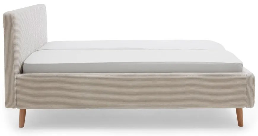 Bézs kárpitozott ágyneműtartós franciaágy ágyráccsal 160x200 cm Mattis Cord – Meise Möbel