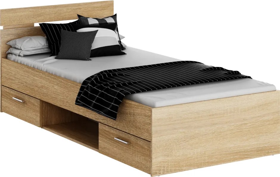 Ágykeret, 90x200, sonoma tölgyfa, MICHIGAN NEW