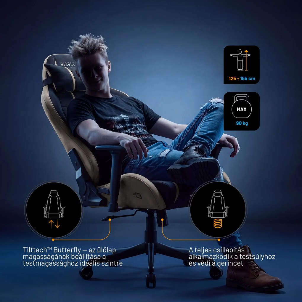 Gamer szék szövet Small Size, fekete-bézs: Diablo X-One 2.0 Camel Black