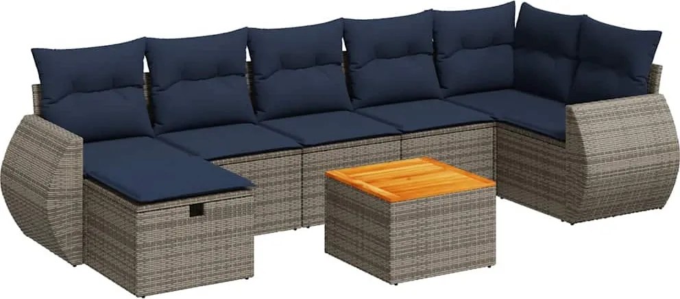 vidaXL 8 részes szürke polyrattan kerti ülőgarnitúra párnákkal