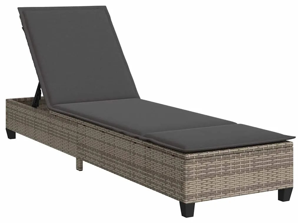 Szürke polyrattan napozóágy párnákkal 55x200x25,5 cm