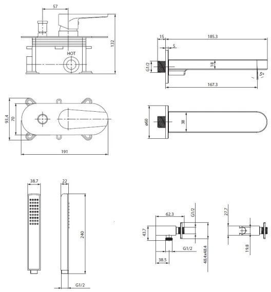Cersanit S952-040 - MODUO fürdőkád szett falba építhető csappal, króm