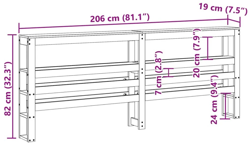 viaszbarna tömör fenyőfa fejtámla polcokkal 200 cm