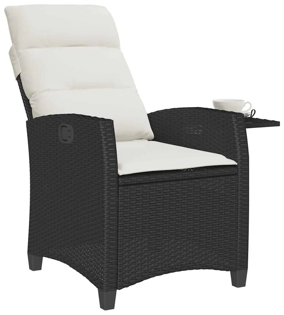 fekete polyrattan fekvő kerti szék oldalsó asztallal