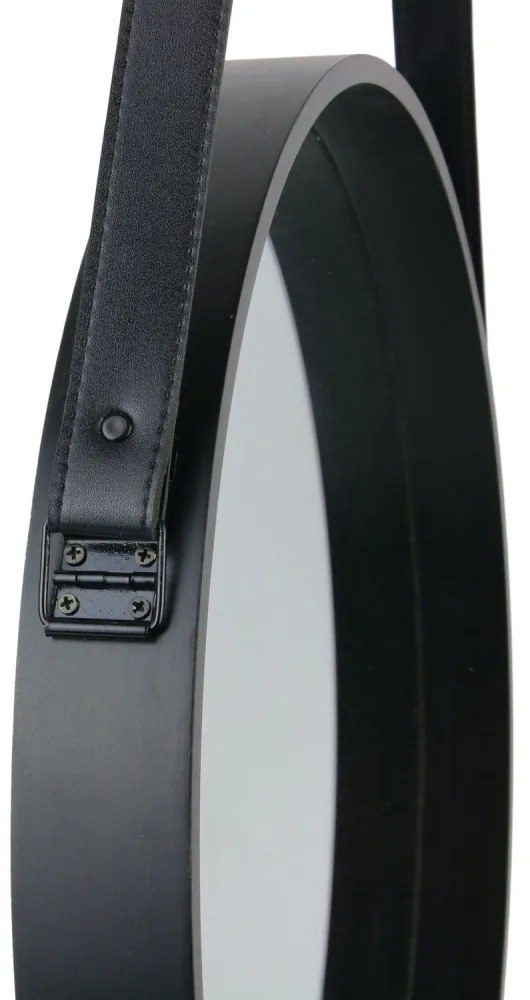 AKCIÓ Fekete kerek tükör bőr fogantyúval NAHAD Ø50 cm II. osztályú