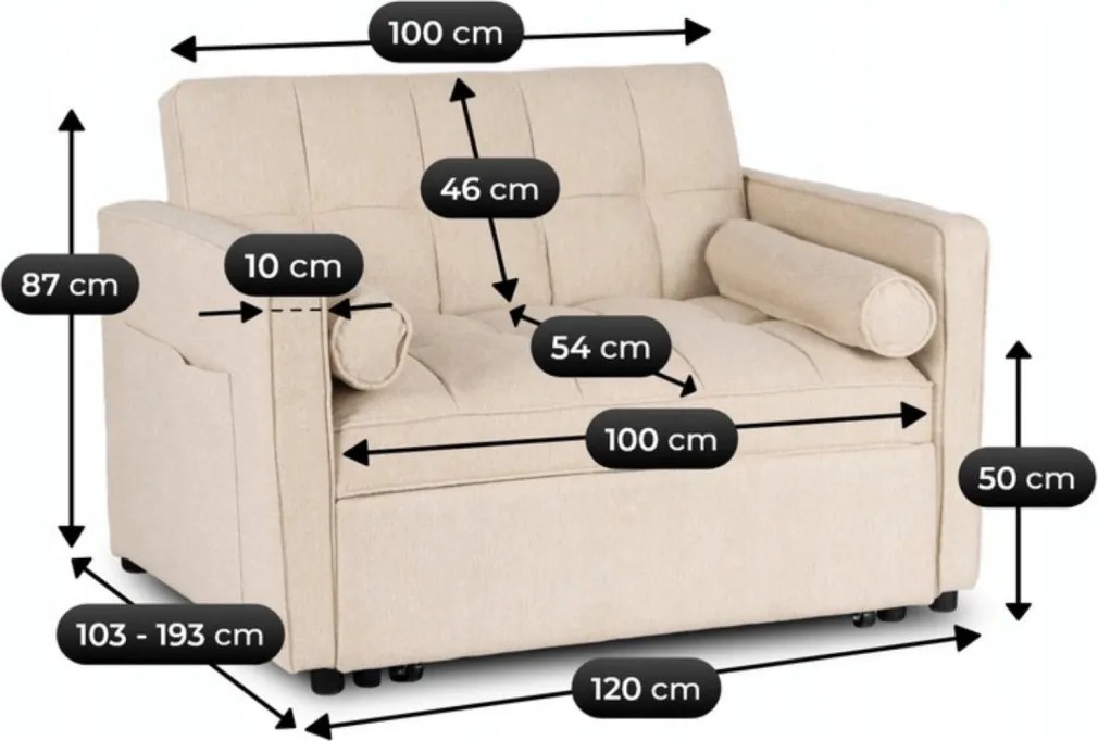 Fotel Rozkładany CORRA do Spania Beżowy