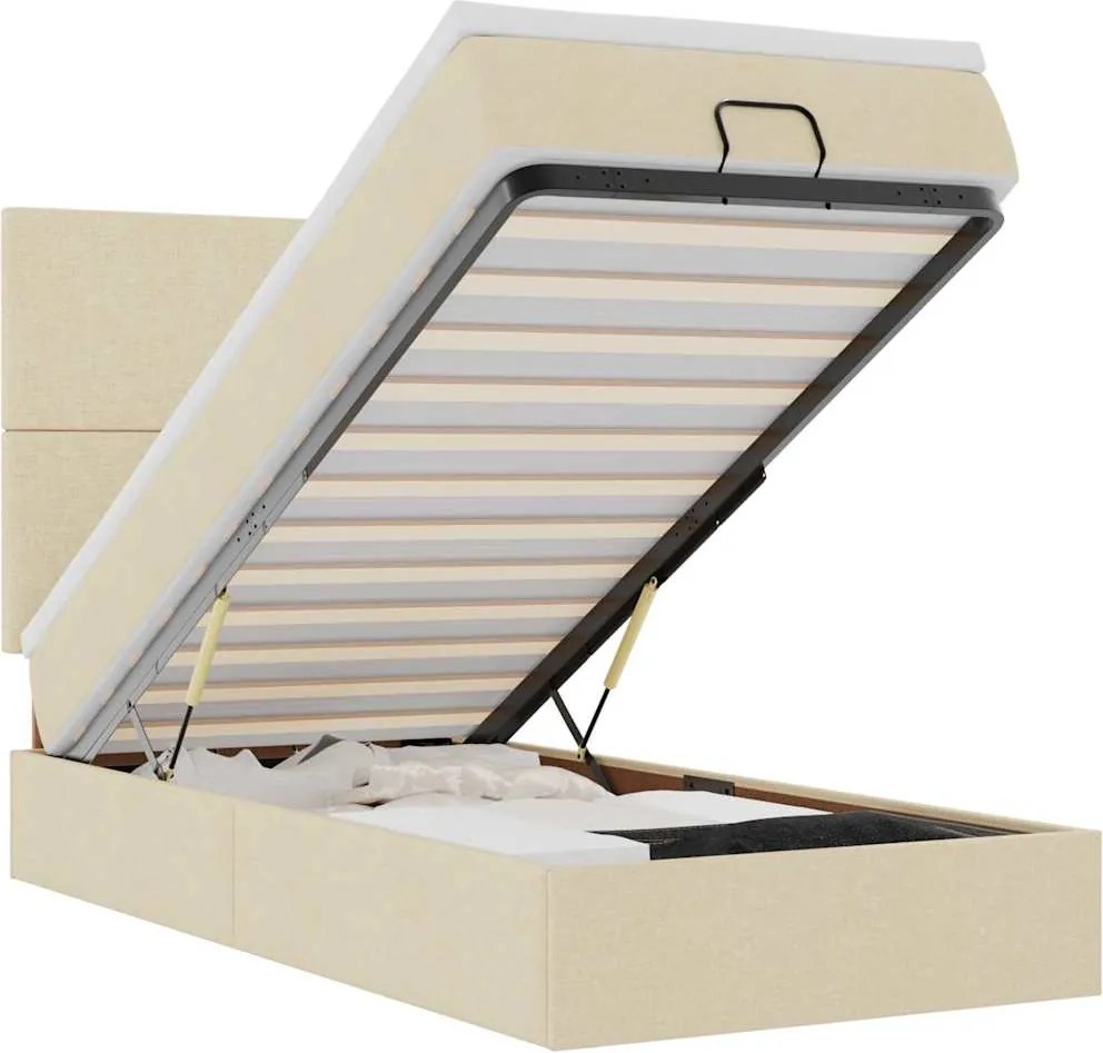 vidaXL krémszínű szövet ottomán ágy matraccal & LED-ek 90x200 cm