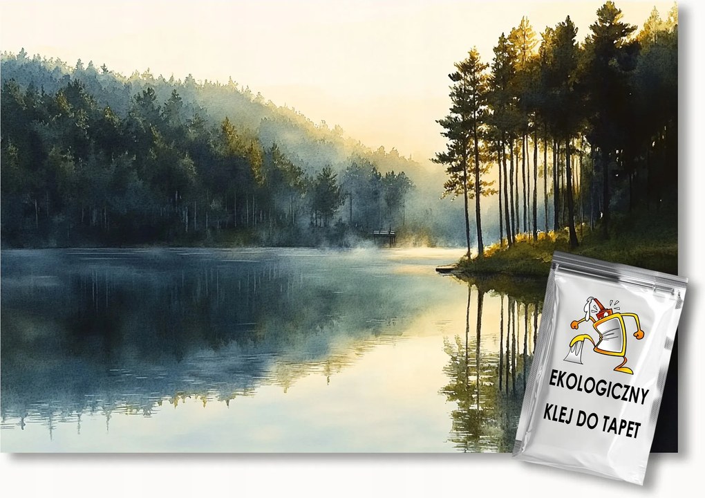 Fotótapéta Flizelina Tájkép Erdő Tó Nap Tükröződés Köd 100x75 ragasztó