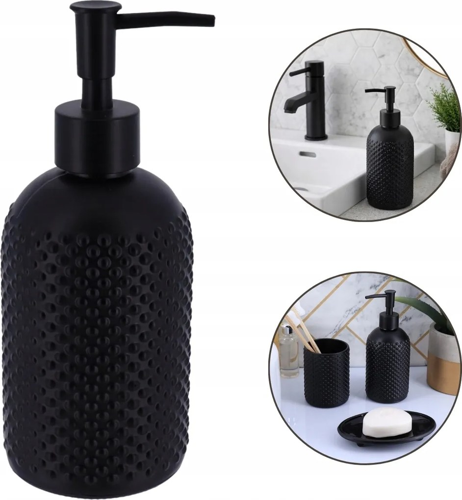 Fürdőszobai Folyékony Szappan Adagoló Üveg Gél 410ML Fekete Elegáns