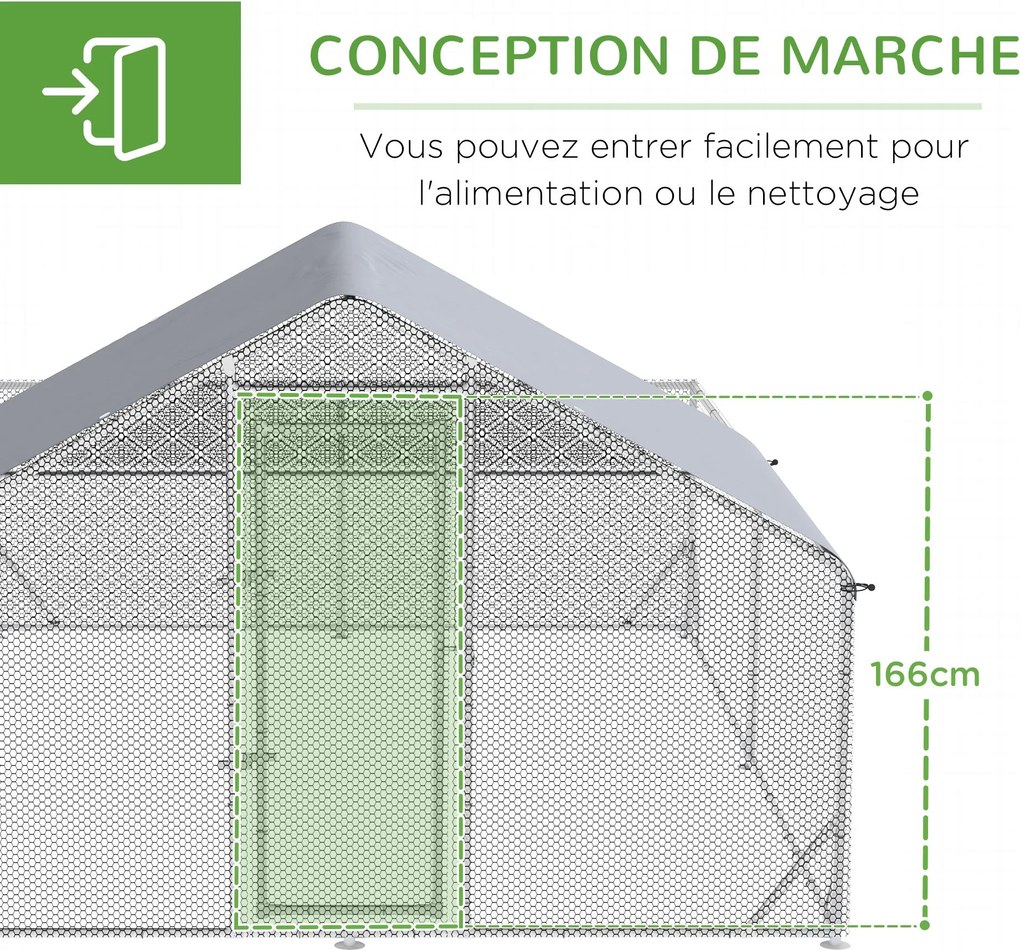 PawHut Kültéri Tyúkól - 12 m² - drótháló borítású kerítés 4L x 3W x 2H m - fedett tér - horganyzott acél | Aosom