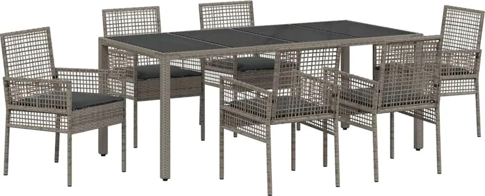 vidaXL Kert étkező szett 7 pcs Szürke polirattan